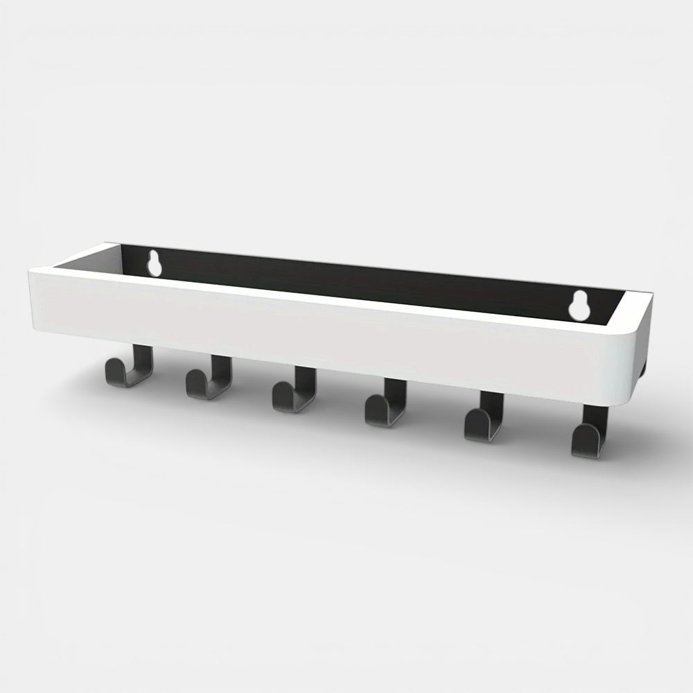 Étagère Murale En Bois Naturel À Rebords et Crochets Métalliques À Fixations Invisibles