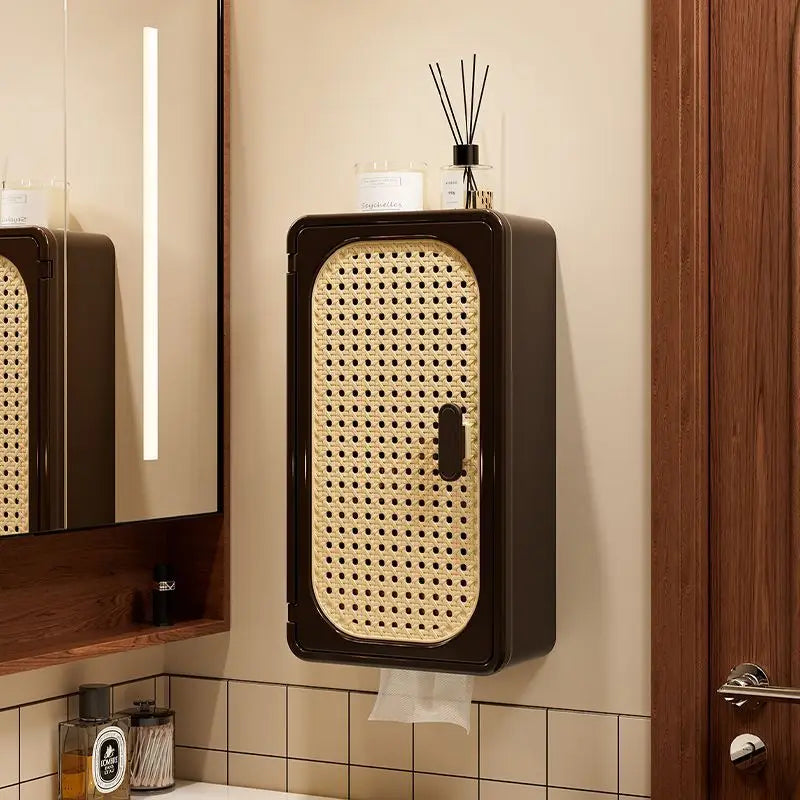 Étagère Murale Noire À Tiroir Effet Rotin À Fixations Invisibles