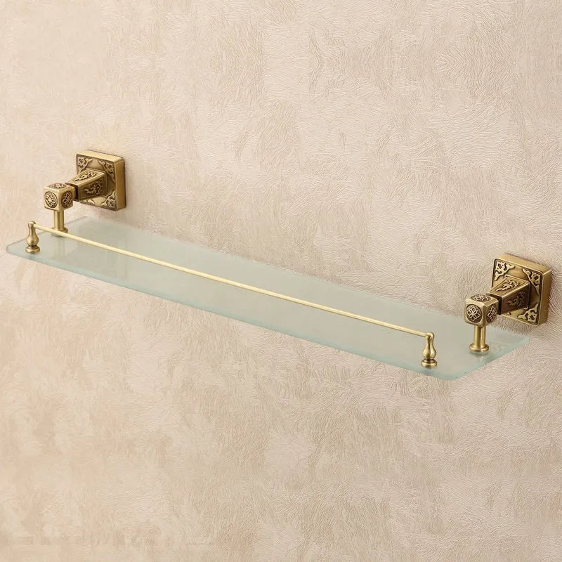Étagère Murale De Salle De Bain En Verre  À Rebords Métalliques En Bronze À Fixations Invisibles