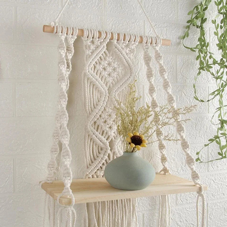 Étagère Murale Suspendue En Bois Naturel Clair Sans Percer