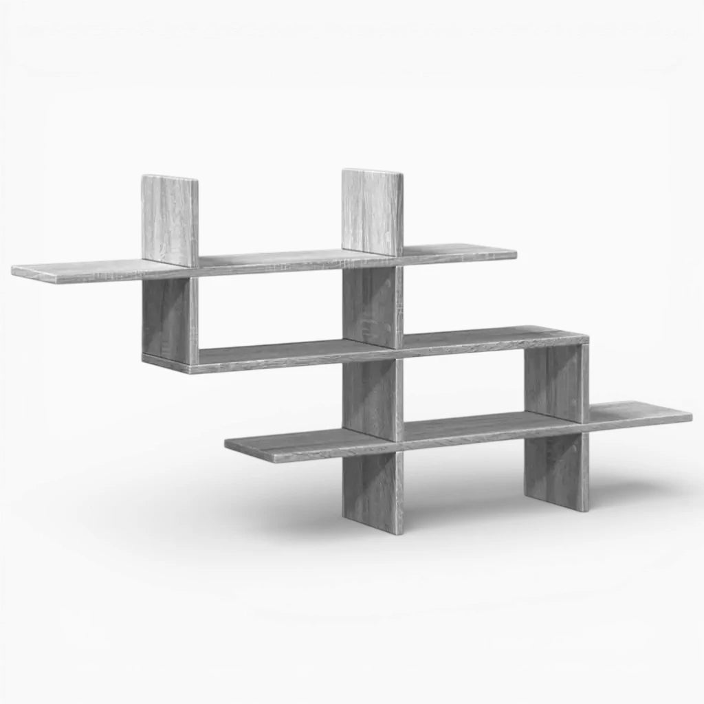 Étagère Murale Grise En Bois Naturel À 3 Étages À Fixations Invisibles