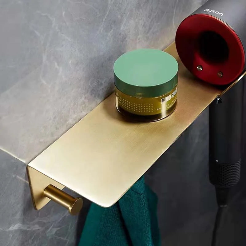Étagère Murale Métallique De Salle De Bain Dorée Porte Serviette À Rebords À Fixations Invisibles