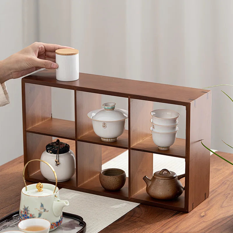 Étagère Murale En Bois De Bambou Foncé À Étages Compartimentés À Fixations Invisibles