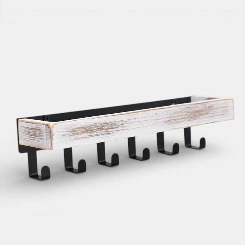 Étagère Murale En Bois Naturel À Rebords et Crochets Métalliques À Fixations Invisibles