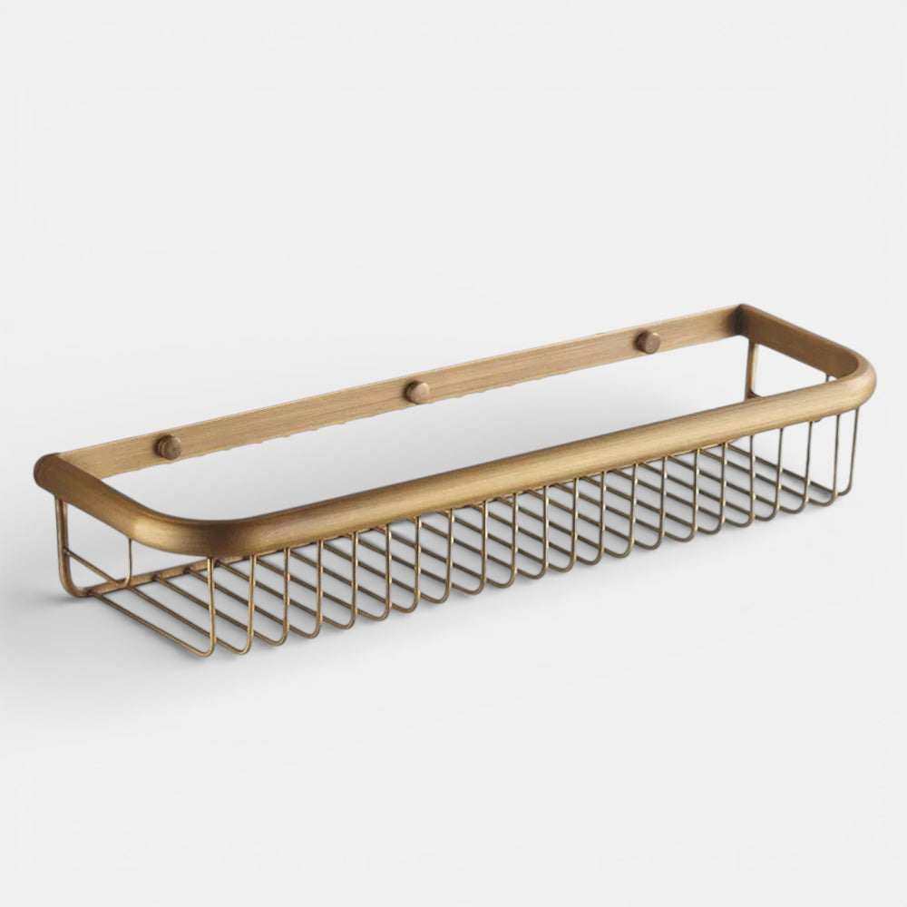 Étagère Murale Dorée De Salle De Bain Vintage En Laiton À Rebords Style Panier