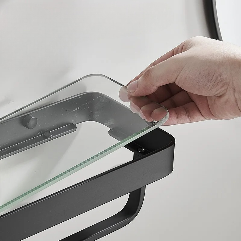 Étagère Murale De Salle De Bain En Verre À Rebords Métalliques Épais