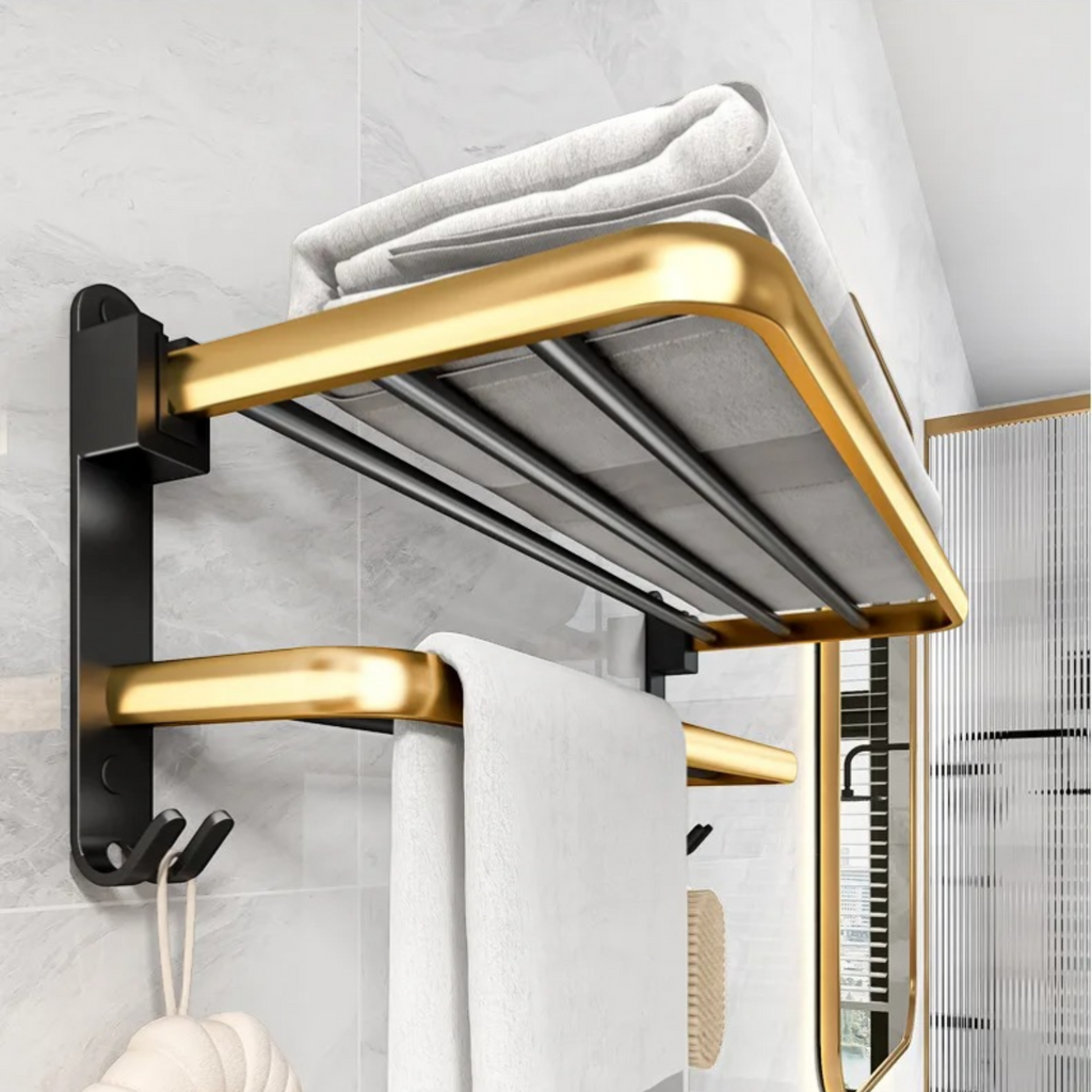 Étagère Murale Métallique Dorée De Salle De Bain Porte Serviette À Fixations Invisibles