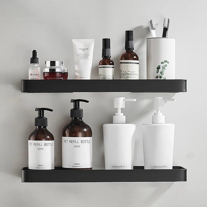 Étagère Murale De Salle De Bain En Verre À Rebords Métalliques Épais Image