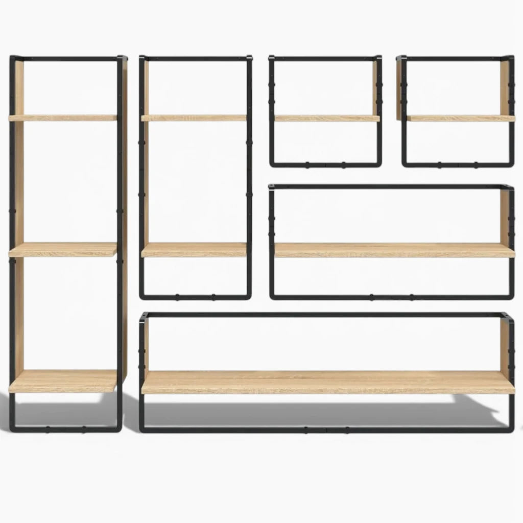 Grande Étagère Murale Industrielle En Bois Naturel À Contours Métalliques À Fixations Invisibles