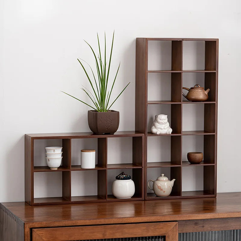 Étagère Murale En Bois De Bambou Foncé À Étages Compartimentés À Fixations Invisibles