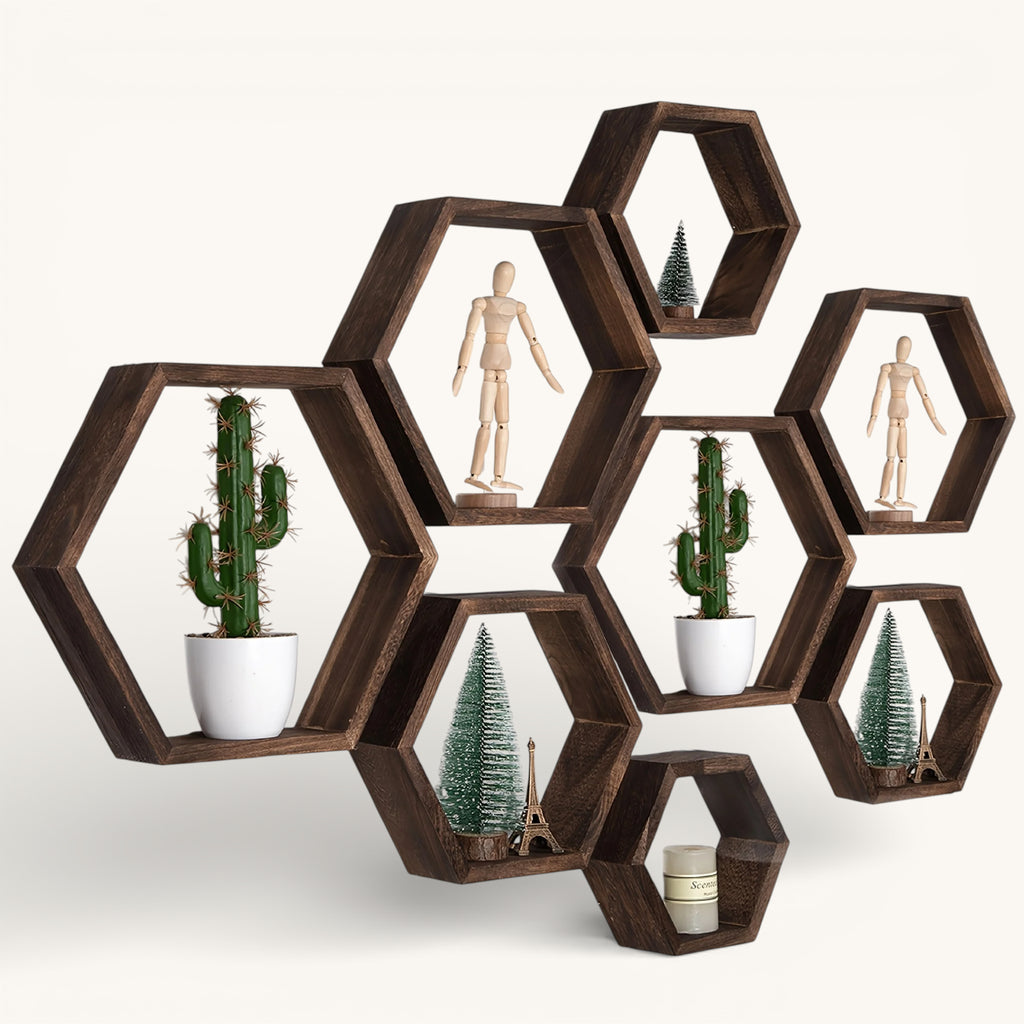 Étagère Murale Cube Hexagonal En Bois Foncé