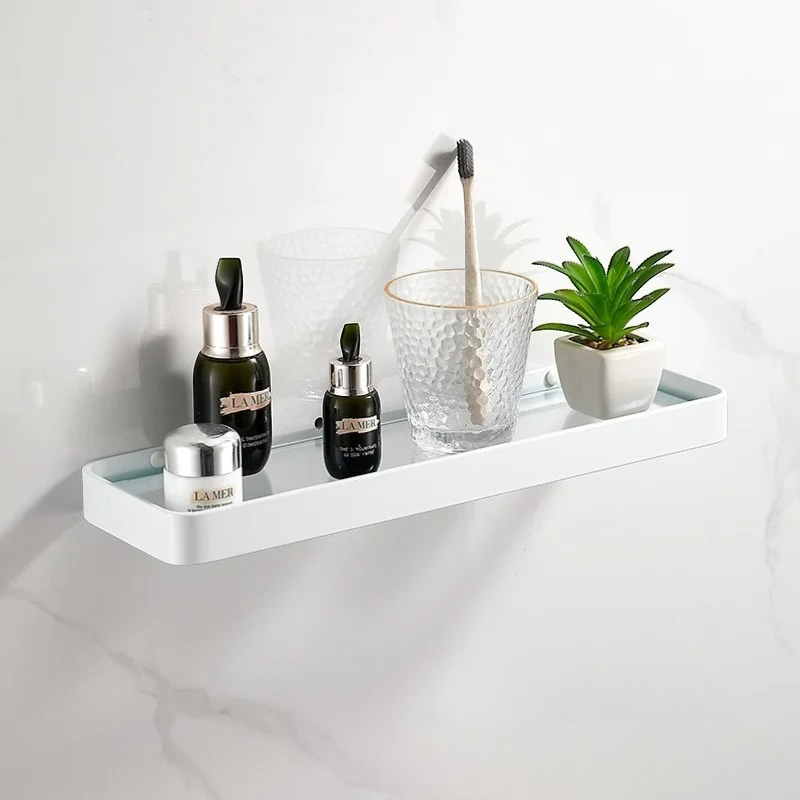 Étagère Murale De Salle De Bain En Verre À Rebords Métalliques Épais