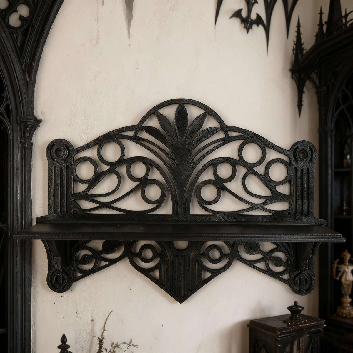 Étagère Murale Noire D'Entrée Style Gothique Sans Percer