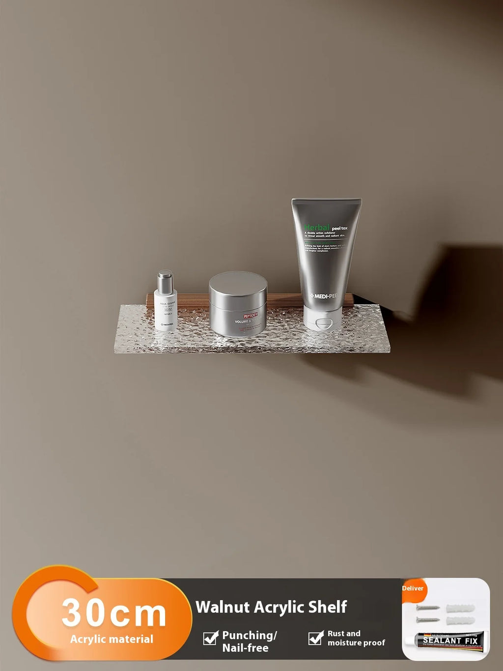 Étagère Murale De Salle De Bain À Fixations Invisibles En Bois Et Acrylique