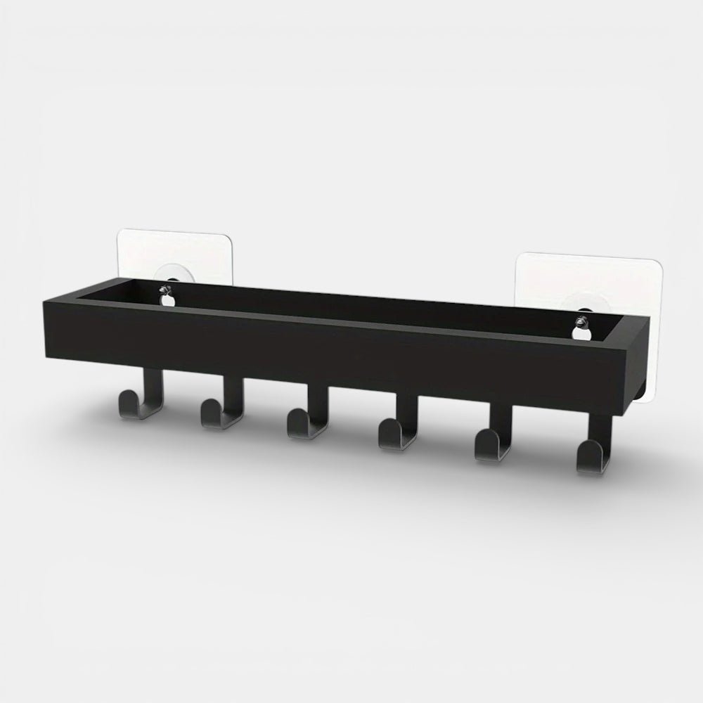 Étagère Murale En Bois Naturel À Rebords et Crochets Métalliques À Fixations Invisibles