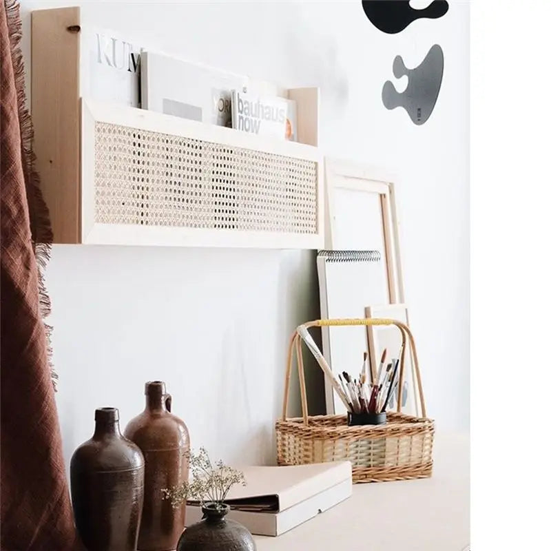 Étagère Murale En bois Naturel Clair À Rebords En Rotin