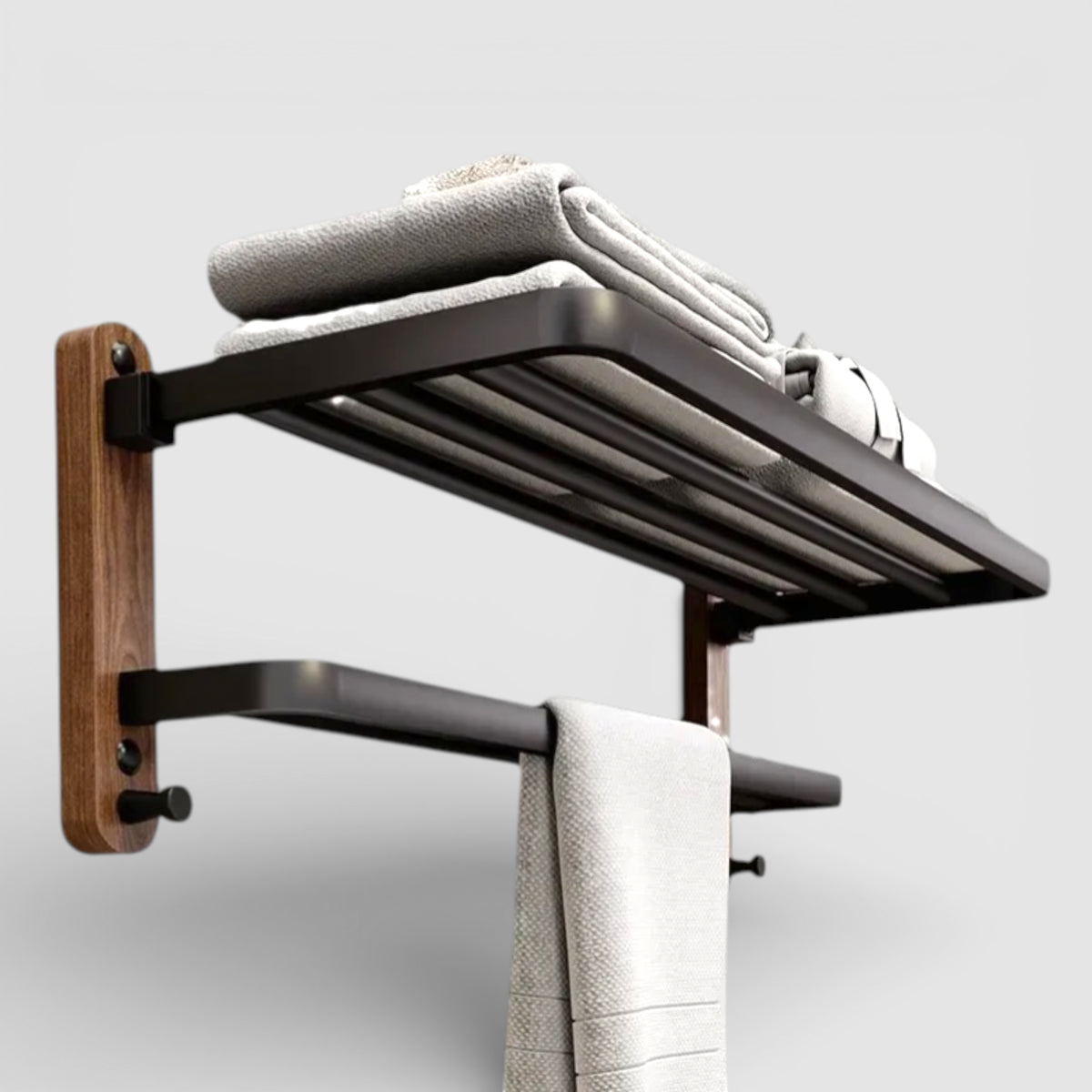 Étagère Murale Métallique De Salle De Bain Porte Serviette En Bois Foncé