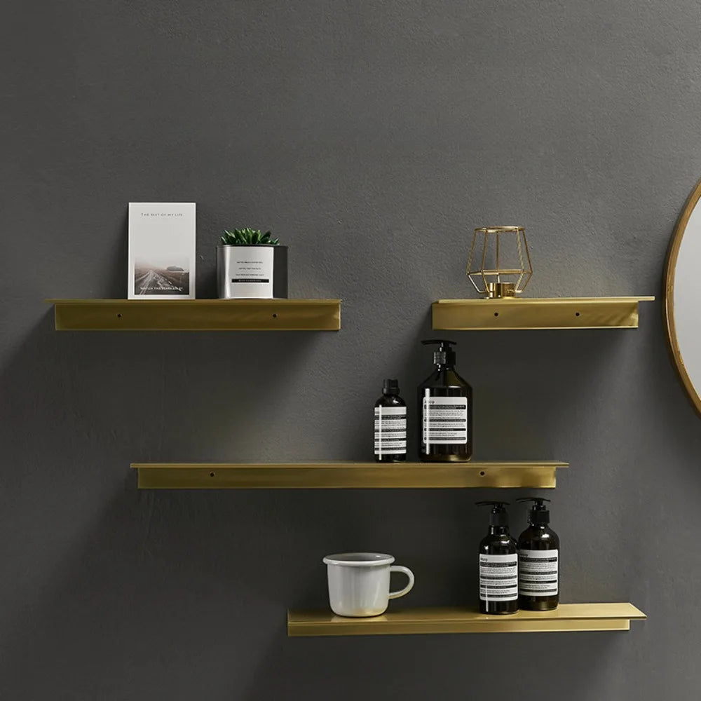Étagère Murale De Salle De Bain Moderne Métallique Dorée