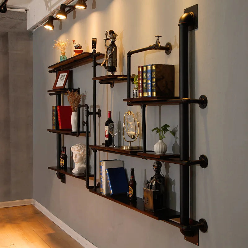 Grande Étagère Murale Métallique Noire Industrielle En Fer Forgé