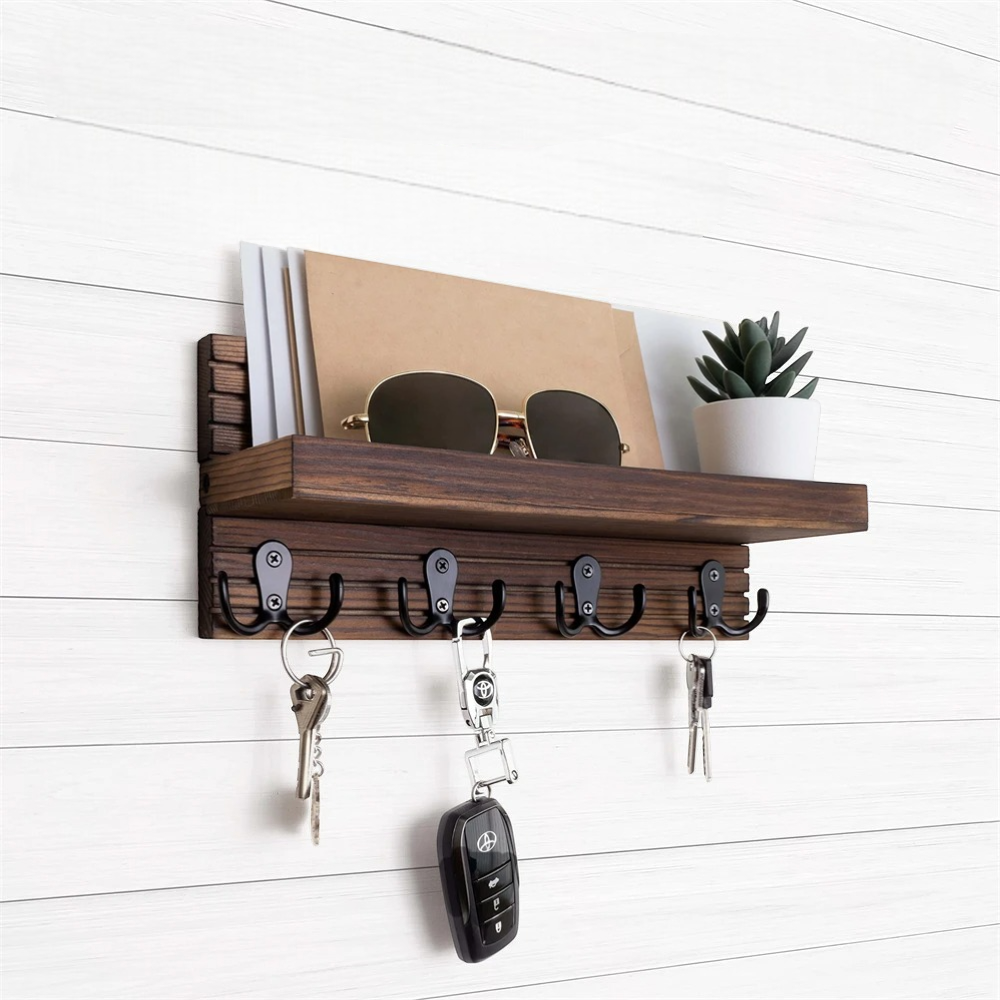 Étagère Murale Console D'Entrée À Fixations Invisibles À Rebords En Bois