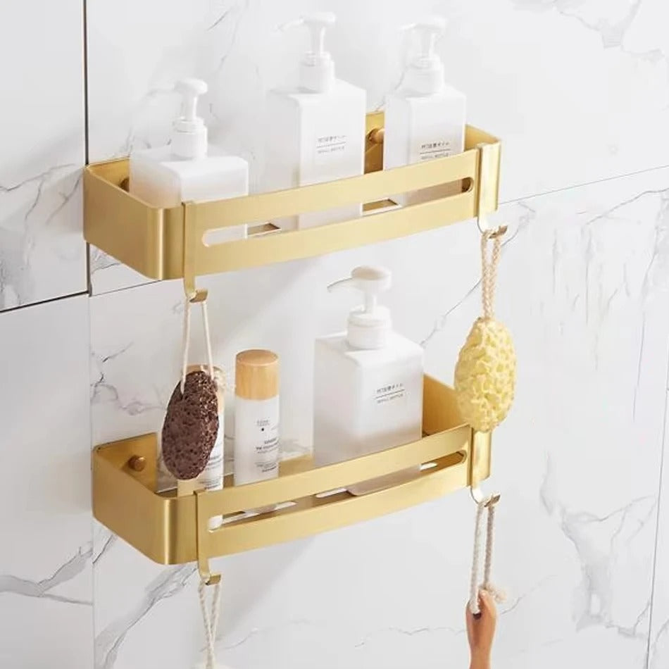 Étagère Murale Métallique De Salle De Bain Dorée À Fixations Invisibles À Rebords Image