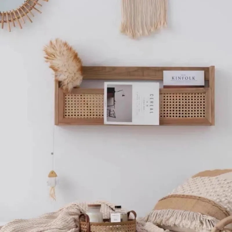 Étagère Murale En bois Naturel À Rebords En Rotin