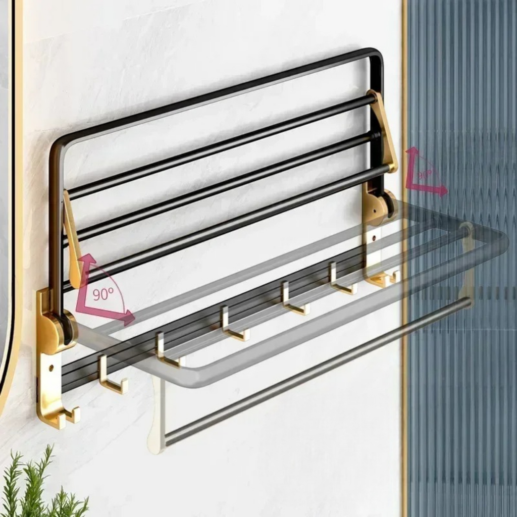 Étagère Murale Métallique Dorée De Salle De Bain Porte Serviette À Fixations Invisibles