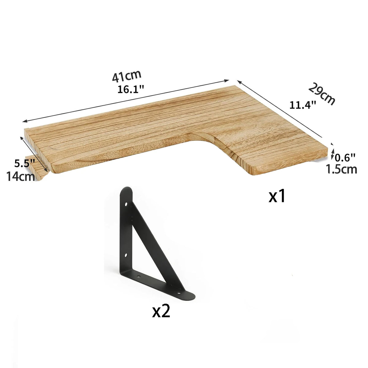 Étagère Murale D'angle Vintage En Bois Naturel À Fixations Métalliques