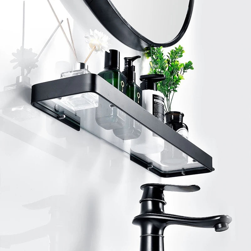 Étagère Murale De Salle De Bain En Verre À Rebords Métalliques Épais