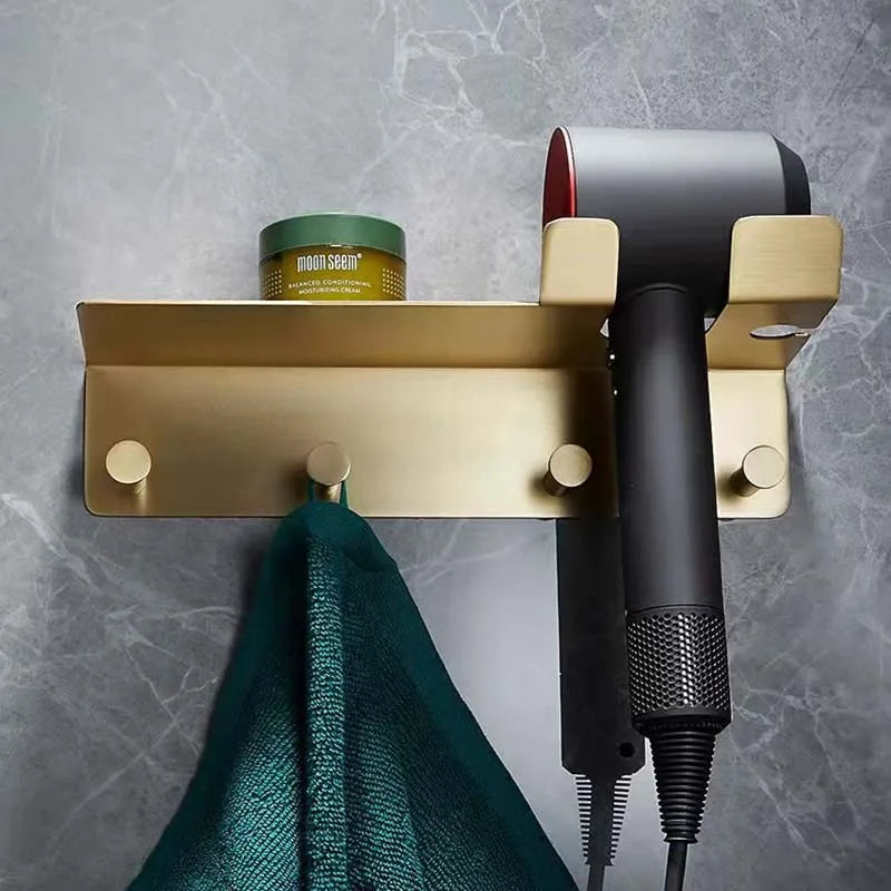 Étagère Murale Métallique De Salle De Bain Dorée Porte Serviette À Rebords À Fixations Invisibles