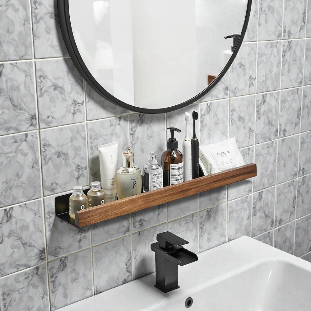 Étagère Murale De Salle De Bain À Rebords En Bois Foncé