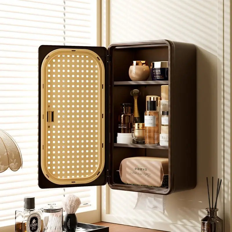 Étagère Murale Noire À Tiroir Effet Rotin À Fixations Invisibles