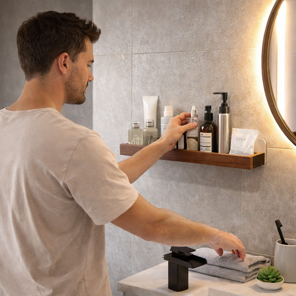 Étagère Murale De Salle De Bain À Rebords En Bois Foncé