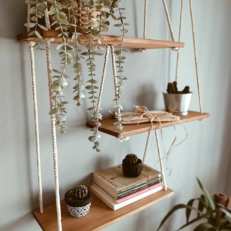 Étagère Murale Suspendue à 3 Étages En Bois