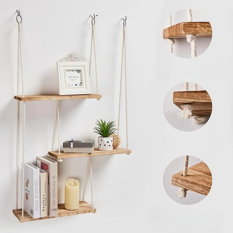 Étagère Murale Suspendue à 3 Étages En Bois