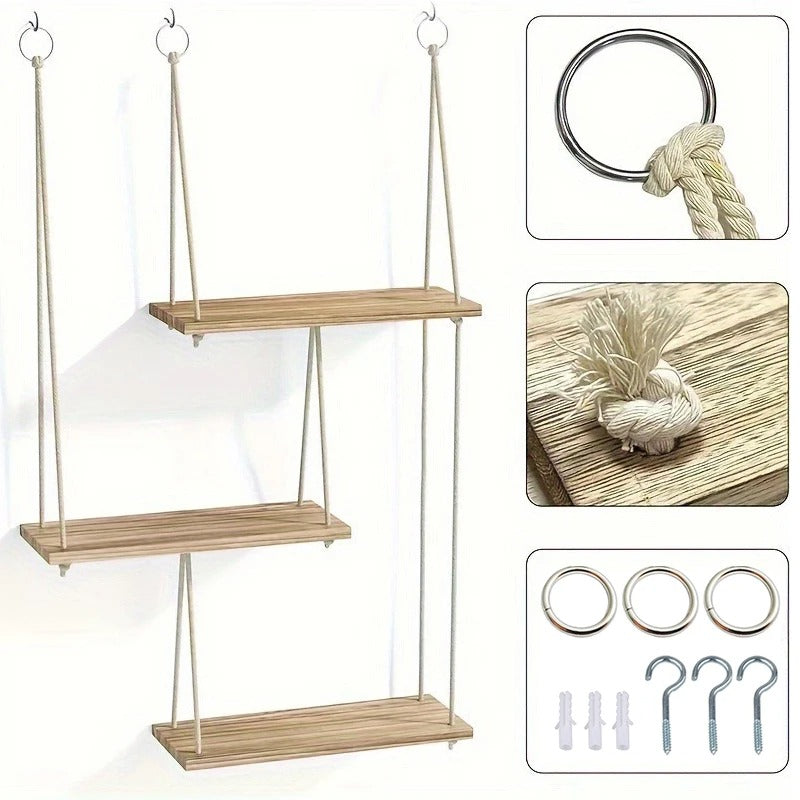 Étagère Murale Suspendue à 3 Étages En Bois