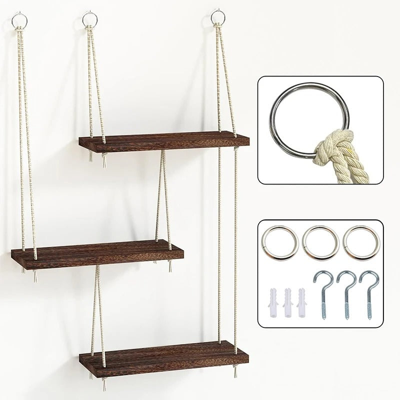 Étagère Murale Suspendue à 3 Étages En Bois