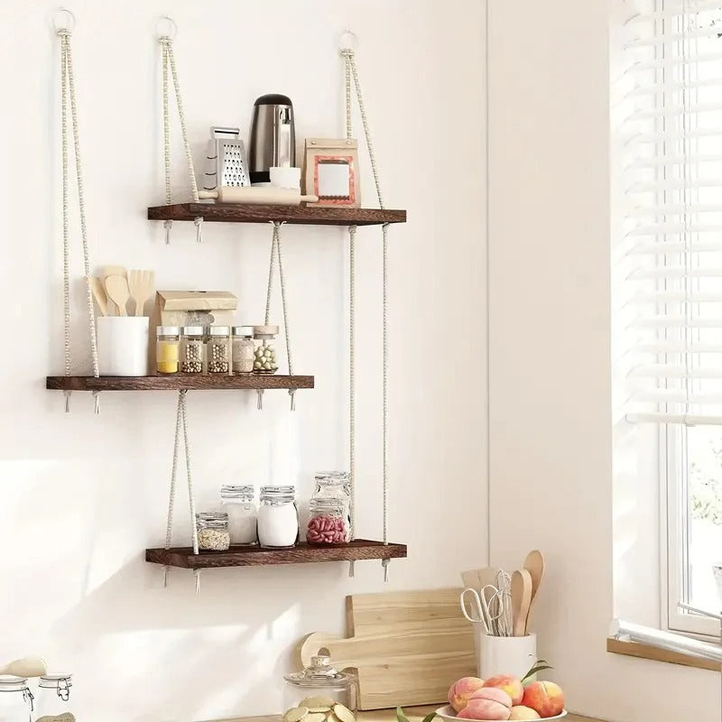 Étagère Murale Suspendue à 3 Étages En Bois